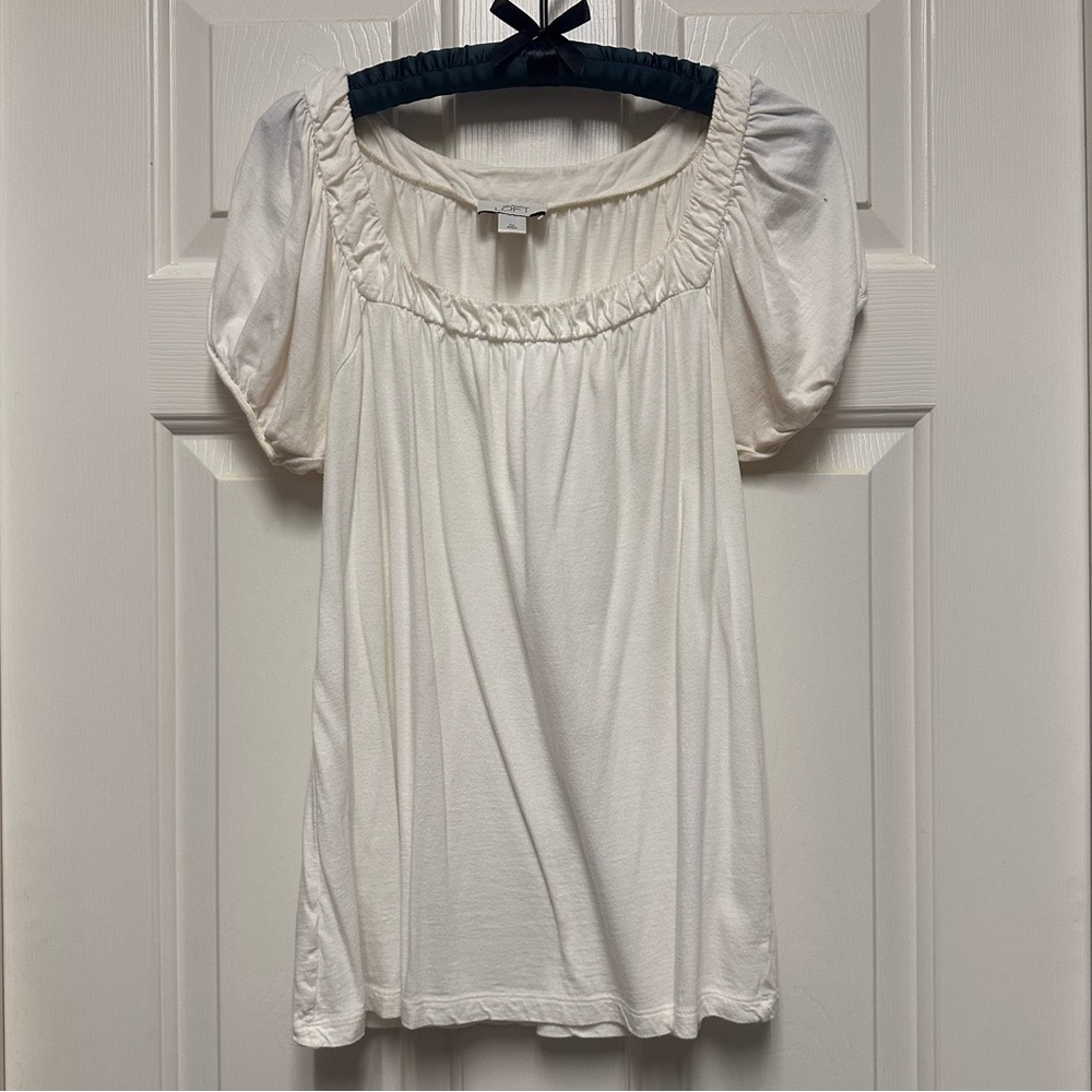 LOFT Elegant Cream Puff Sleeve Square neck  Cotton Top Size M